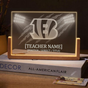 Personalized Cincinnati Bengals Football Teacher Desk Name Plate with LED Base