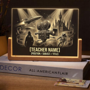Personalized Cinematic Adventure Collage Teacher Desk Name Plate with LED Base