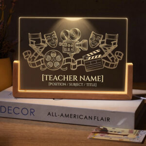 Personalized Movie Production Icons Teacher Desk Name Plate with LED Base