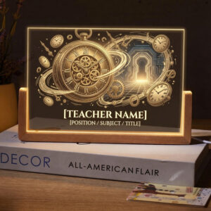 Personalized Time Travel Clock Portal Teacher Desk Name Plate with LED Base
