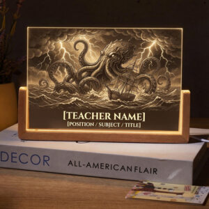 Personalized Kraken Sea Monster Teacher Desk Name Plate with LED Base