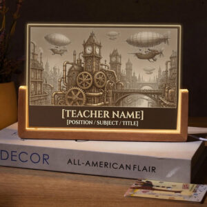 Personalized Steampunk City Teacher Desk Name Plate with LED Base