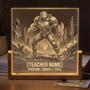 Personalized Armored Superhero Teacher Desk Name Plate with LED Base