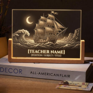 Personalized Pirate Ship at Sea Teacher Desk Name Plate with LED Base