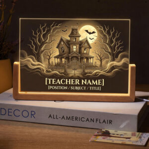 Personalized Haunted House Teacher Desk Name Plate with LED Base