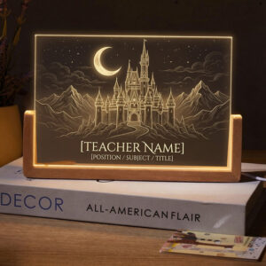 Personalized Moonlit Fantasy Castle Teacher Desk Name Plate with LED Base