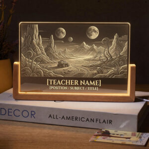 Personalized Alien Planet Expedition Teacher Desk Name Plate with LED Base