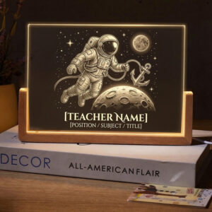 Personalized Astronaut Spacewalk Teacher Desk Name Plate with LED Base