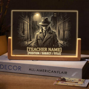 Personalized Noir Detective Teacher Desk Name Plate with LED Base