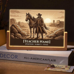 Personalized Western Cowboy and Horse Teacher Desk Name Plate with LED Base