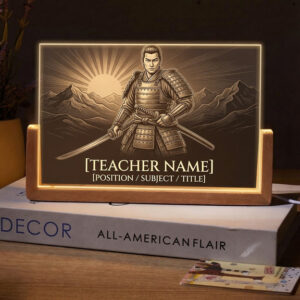 Personalized Samurai Warrior Teacher Desk Name Plate with LED Base
