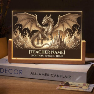Personalized Fire Breathing Dragon Teacher Desk Name Plate with LED Base