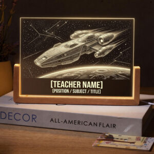 Personalized Deep Space Starship Teacher Desk Name Plate with LED Base