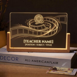 Personalized Cinematic Film Strip Teacher Desk Name Plate with LED Base