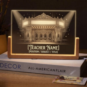 Personalized Vintage Movie Theater Teacher Desk Name Plate with LED Base