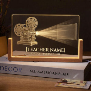 Personalized Classic Film Projector Teacher Desk Name Plate with LED Base