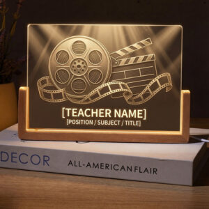 Personalized Film Reel and Clapperboard Teacher Desk Name Plate with LED Base