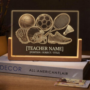 Personalized All Sports Equipment Teacher Desk Name Plate with LED Base