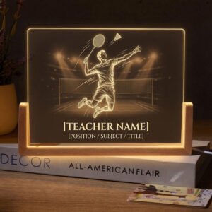 Personalized Badminton Smash Teacher Desk Name Plate with LED Base