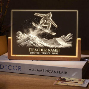 Personalized Snowboarding Mountain Teacher Desk Name Plate with LED Base
