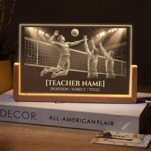 Personalized Volleyball Spike Teacher Desk Name Plate with LED Base