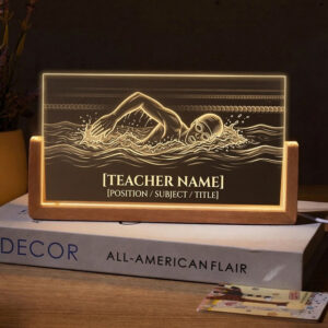 Personalized Open Water Swimming Teacher Desk Name Plate with LED Base