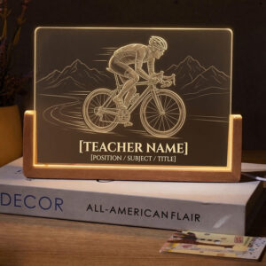 Personalized Mountain Cycling Teacher Desk Name Plate with LED Base