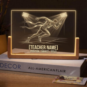 Personalized Track Sprint Runner Teacher Desk Name Plate with LED Base