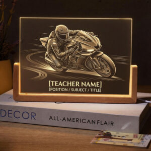 Personalized Motorcycle Racing Teacher Desk Name Plate with LED Base
