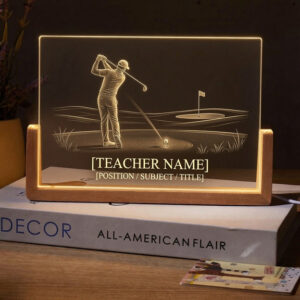 Personalized Golf Swing Teacher Desk Name Plate with LED Base