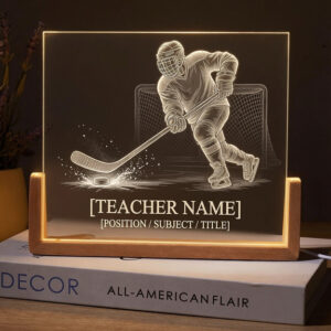 Personalized Ice Hockey Player Teacher Desk Name Plate with LED Base