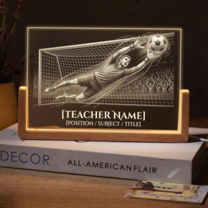 Personalized Soccer Goalkeeper Save Teacher Desk Name Plate with LED Base