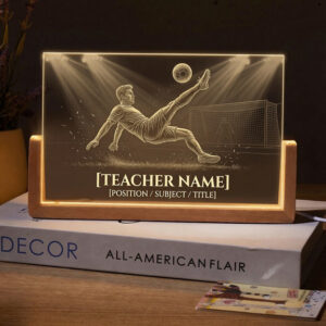 Personalized Soccer Bicycle Kick Teacher Desk Name Plate with LED Base