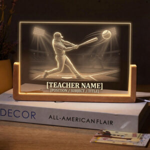 Personalized Baseball Power Hitter Teacher Desk Name Plate with LED Base