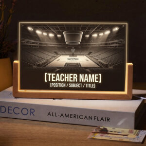 Personalized Basketball Arena Teacher Desk Name Plate with LED Base