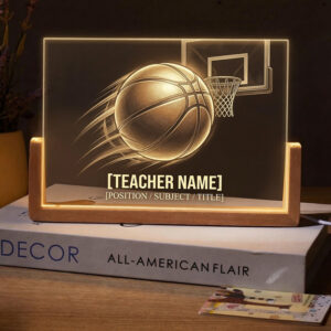 Personalized Basketball and Hoop Teacher Desk Name Plate with LED Base