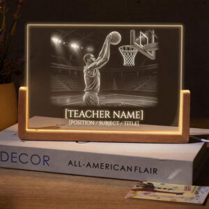 Personalized Basketball Rim Attack Teacher Desk Name Plate with LED Base