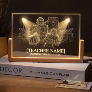 Personalized Football Player and Bear Mascot Teacher Desk Name Plate with LED Base