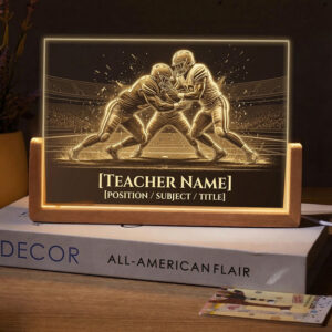 Personalized Football Blocking Battle Teacher Desk Name Plate with LED Base