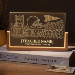 Personalized College Football Campus Teacher Desk Name Plate with LED Base