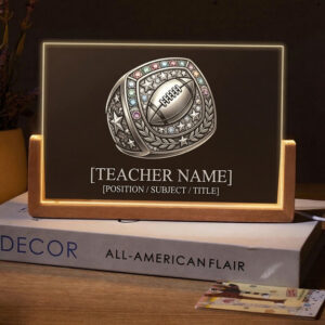 Personalized Football Championship Ring Teacher Desk Name Plate with LED Base