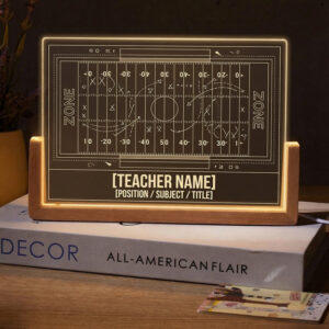 Personalized Football Field Play Diagram Teacher Desk Name Plate with LED Base