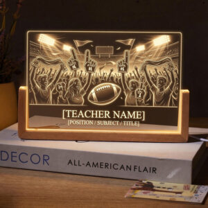 Personalized Football Fan Crowd Celebration Teacher Desk Name Plate with LED Base
