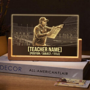 Personalized Football Coach Clipboard Teacher Desk Name Plate with LED Base