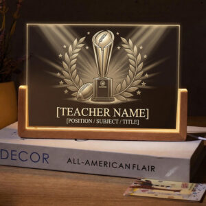 Personalized College Football Championship Trophy Teacher Desk Name Plate with LED Base