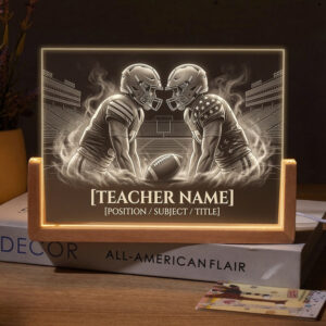 Personalized Football Rivalry Faceoff Teacher Desk Name Plate with LED Base