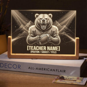 Personalized Bear Mascot Football Teacher Desk Name Plate with LED Base