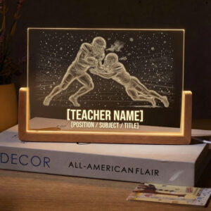 Personalized Football Tackle Under Stadium Lights Teacher Desk Name Plate with LED Base