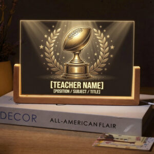 Personalized Football Championship Trophy Teacher Desk Name Plate with LED Base