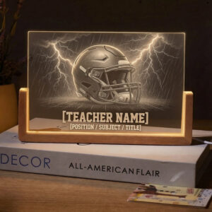 Personalized Lightning Football Helmet Teacher Desk Name Plate with LED Base